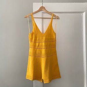 NWT Yellow knit crocheted Zara romper size medium